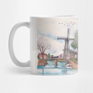 De Adriaan Windmill Haarlem Netherlands Watercolor Ink Travel Art Mug